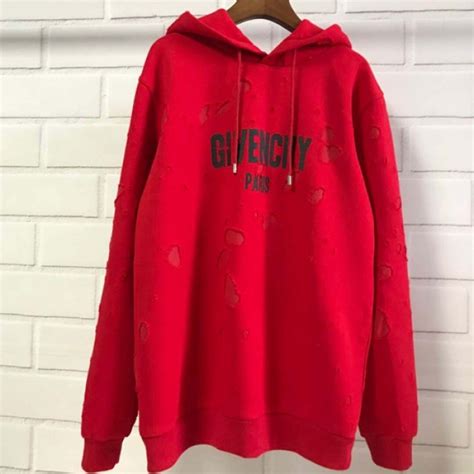 givenchy red hoodie with holes|Givenchy hoodie price.